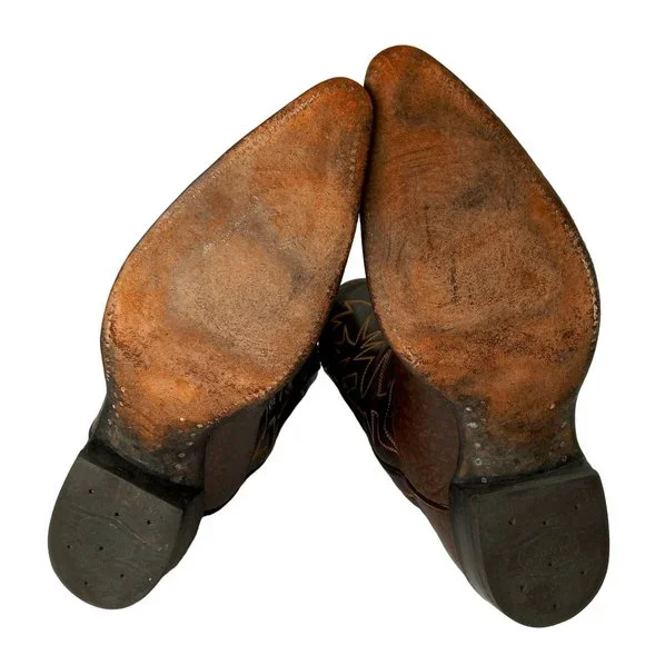 Tony Lama Cowboy Boots Brown Leather Mens 10.5 A Narrrow Width Vintage Western